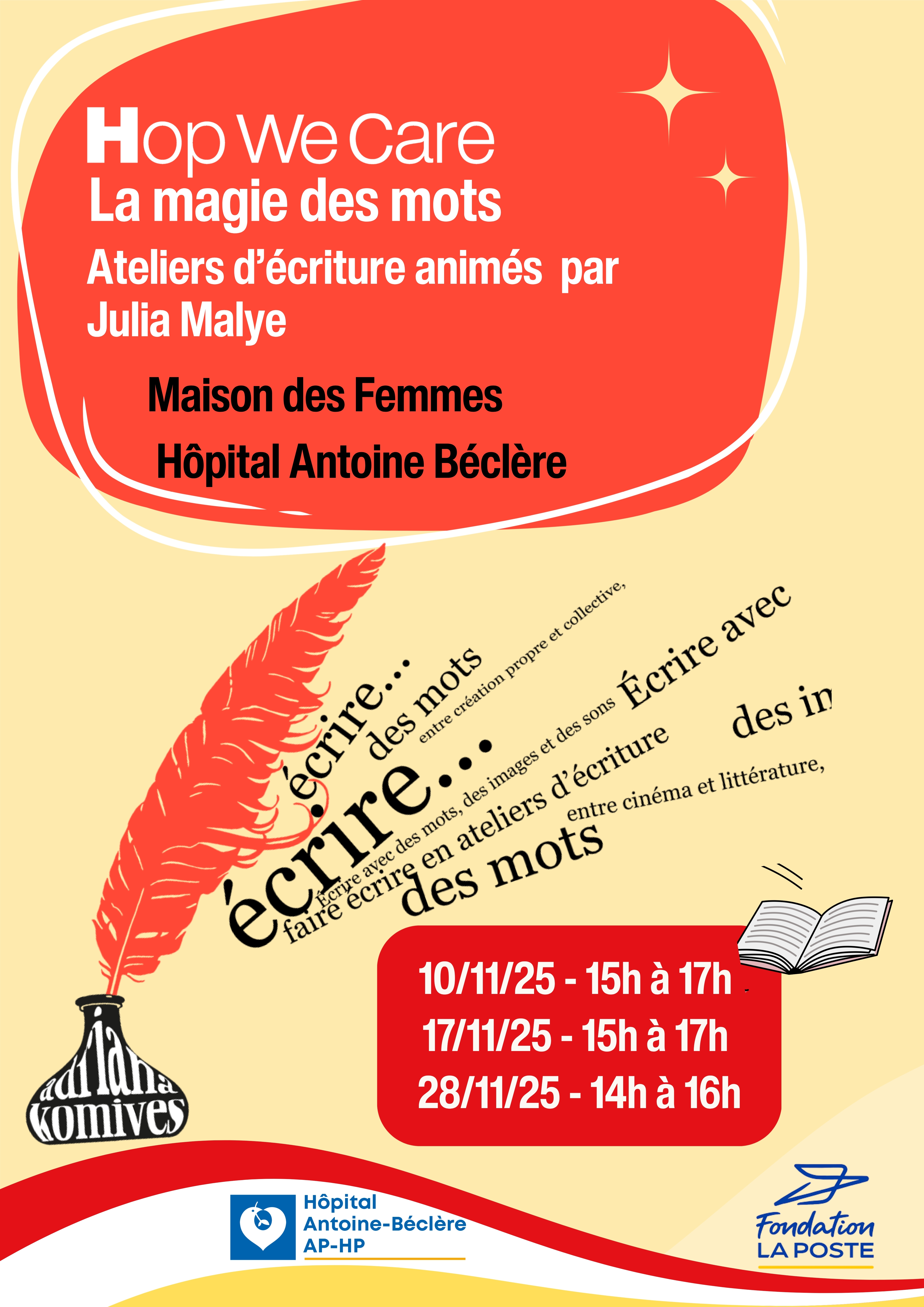 Affiche Atelier d’écriture — Hôpital Antoine Béclère