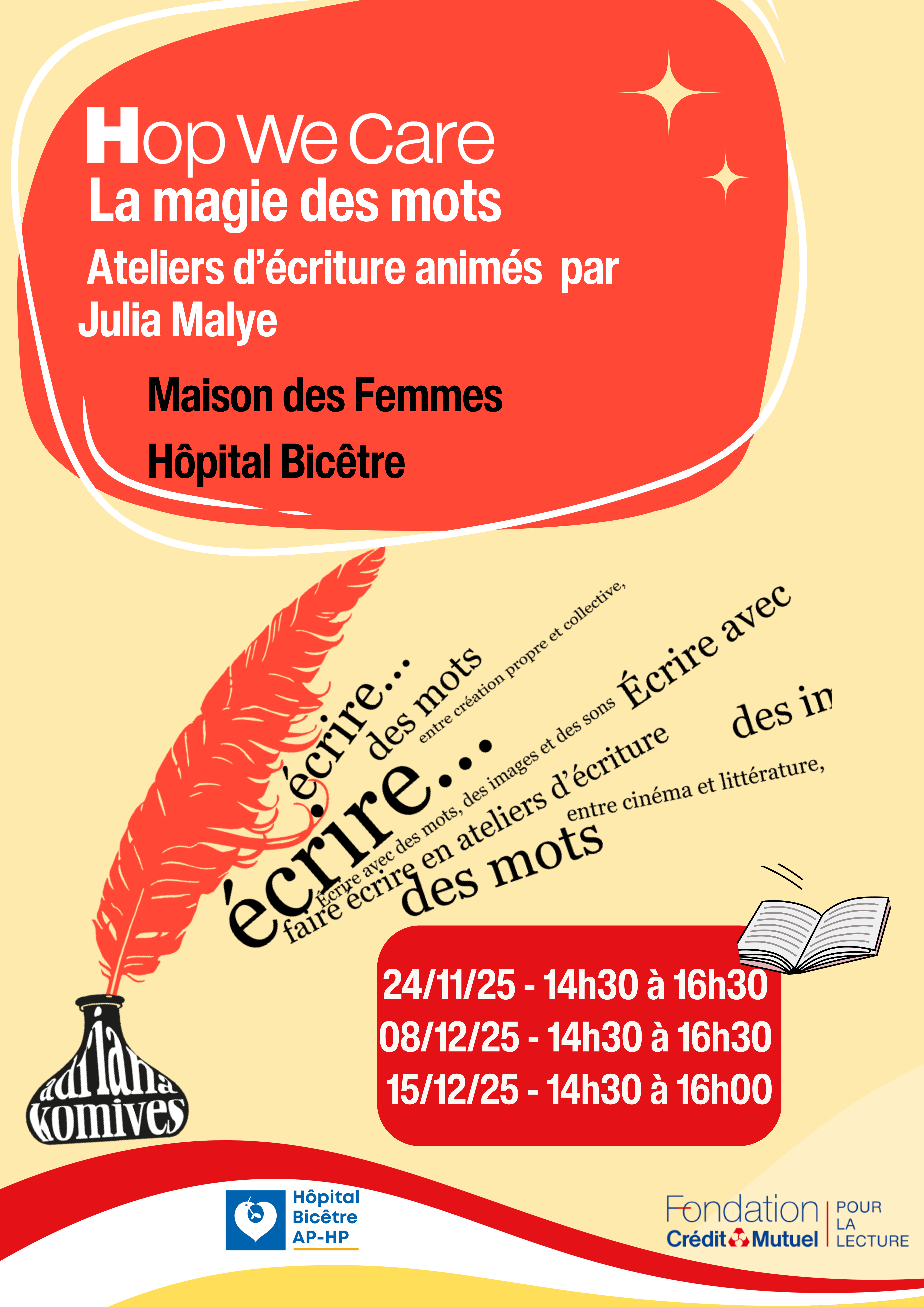 Affiche Atelier d’écriture — Maison des Femmes de l’Hôpital Bicêtre